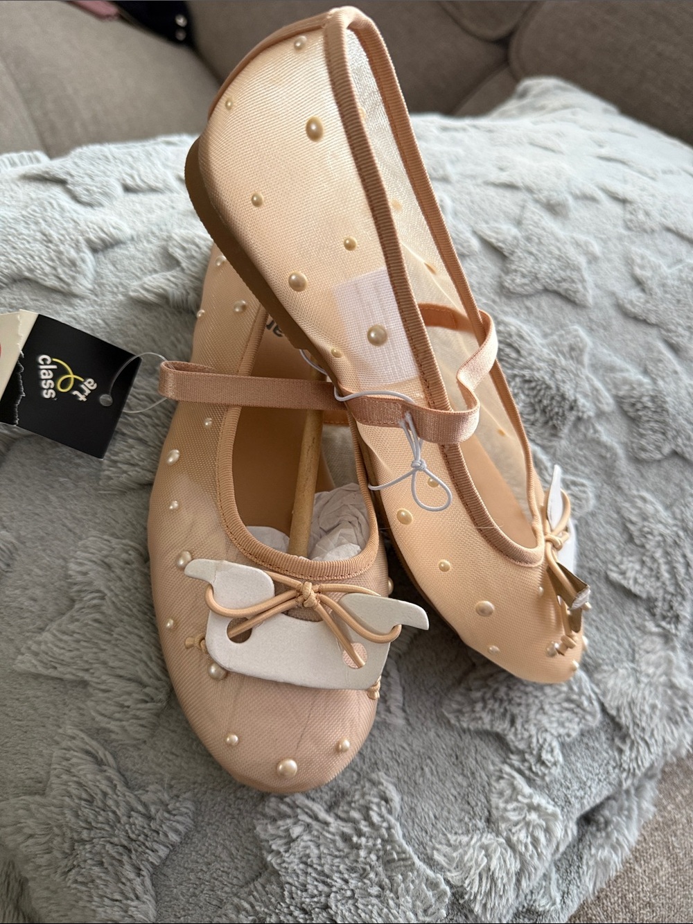art class Peach Ballet Flats with Pearl Dots and Bow